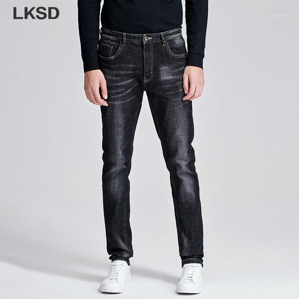 

lksd autumn winter new causal solid simple men jeans fashion high waist slim fit ankel-length men's jeans t171900511, Blue