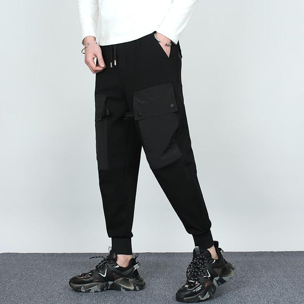 

spring 2021 men's casual pants fashion brand pocket loose bound pants korean edition sports fashion nine-point, Black