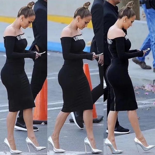 

bodycon dress bandage beaded women black off shoulder long sleeve vestido celebrity winter party club ing, Black;gray