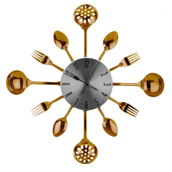 

kitchen wall clock home decor pointer modern round quartz housewares cutlery dining room durable battery powered stainless steel1