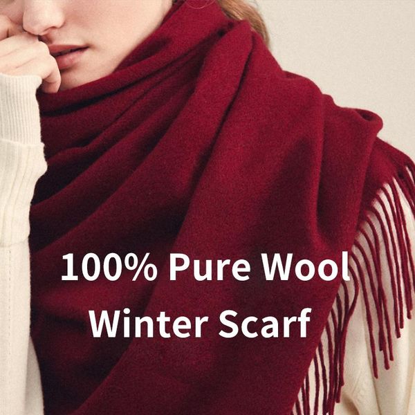 

100% pure wool scarf for women winter scarf 2020 winter wool women warm shawls and wraps with tassel, Blue;gray