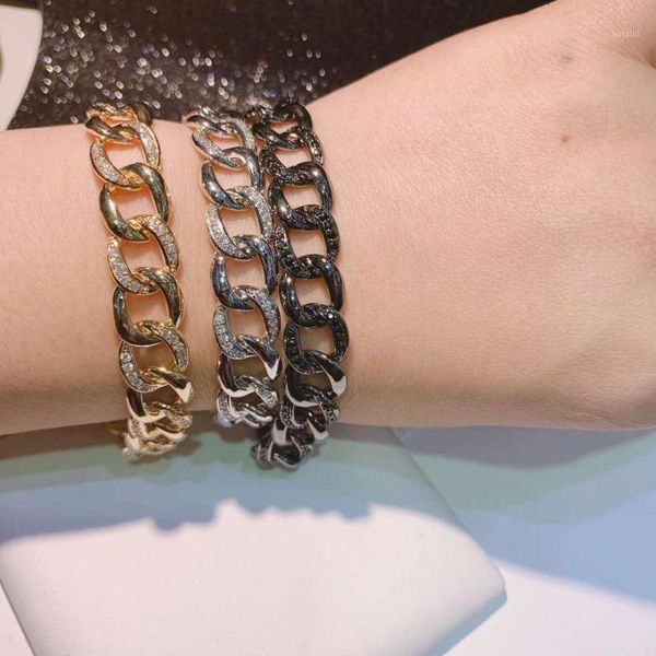 

bilincolor fashion link chain pave setting cz women bracelet and bangles three colors for women punk party1, Black