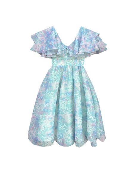 

2021 le palais new classic cute floral vintage plissado at knee height the line butterfly dress feminine 12sp, Black;gray