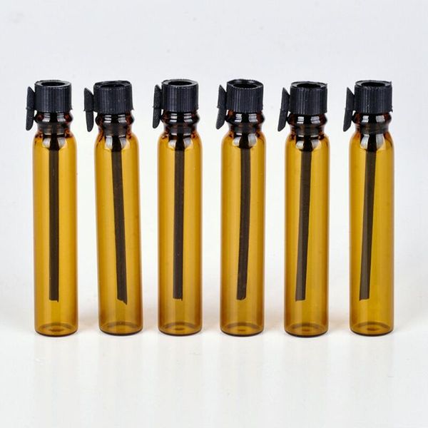 Prezzo all'ingrosso Bottiglie cosmetiche ambrate Flacone per profumo in vetro Mini fiala da 2 ml Flacone per campioni in vetro con tappi neri LX4191