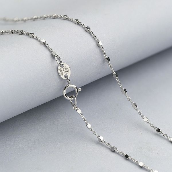 

solid silver necklace for women korean chain 1.3g bead chain necklace 925 silver chain women bead necklace 18k white gold plated q0531