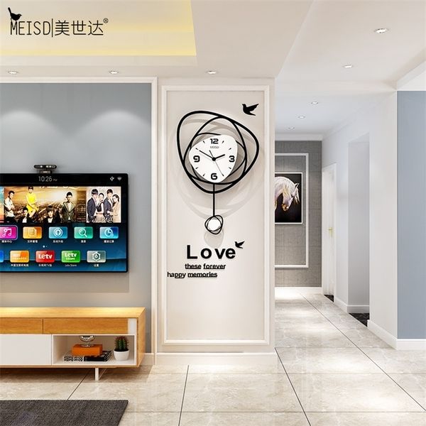 MEISD NORDIC relógio de parede criativo design moderno pendulum relógio casa decoração diy adesivo quarto horloge mudo sala de estar frete grátis 201118