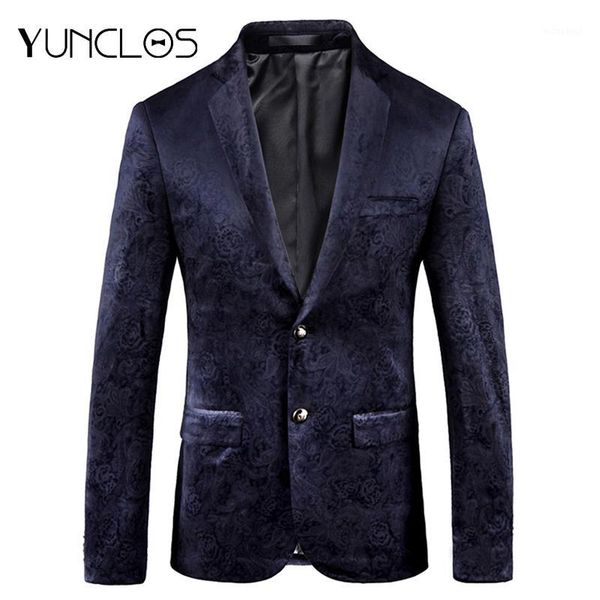 

yunclos new arrival costume velvet rose printed men blazer slim fit party suit jackets blazer jackets for men1, White;black