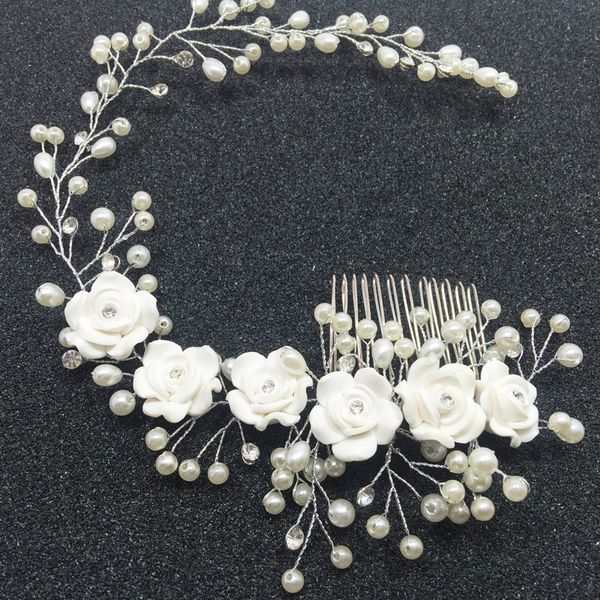 

women manual simulation pearl hair comb wedding accessories bride flower princess child hairs band with 7 8ct j1