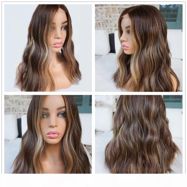 

short bob middle parting body wave 150% density highlights blonde 13x4 lace front human hair wigs, Black;brown