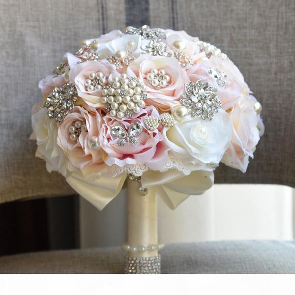 

round blush wedding bouquet teardrop butterfly brooches bouquet alternative cascading crystal wedding flowers
