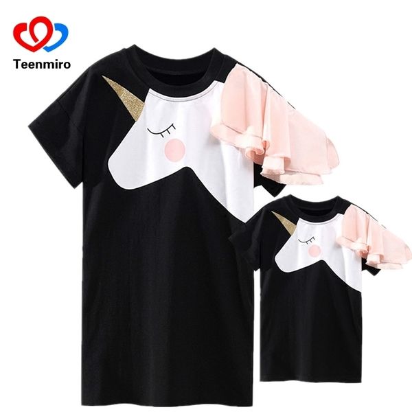 

family matching clothes mother daughter dresses matches unicorn dress t-shirt for mom mommy & me 3d print clothing funny outfits y200713, Blue