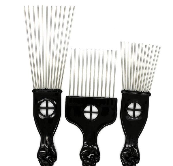 

black plast fist handle afro brush stianless steel wide teeth metal hair pick a jllwpx nana_home, Silver