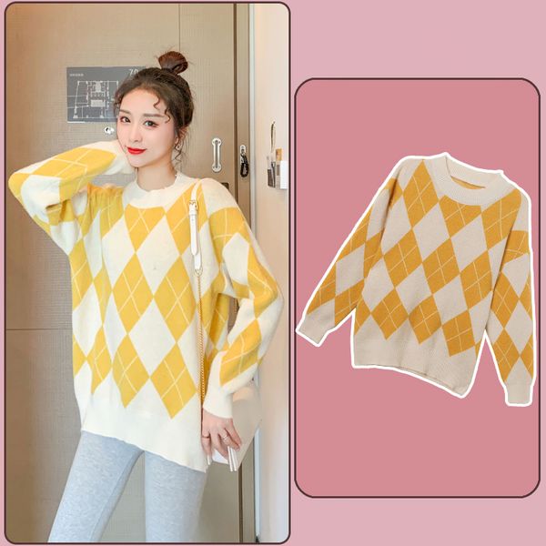 

angel mommy ~ autumn dress new fashion pregnancy round neck pullover sweater medium length maternity coat, White