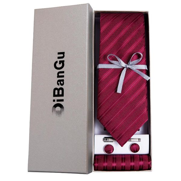 

mens silk tie 8cm fashion striped ties red necktie hanky cufflinks set luxury business wedding accessories men's gift dibangu, Black;gray