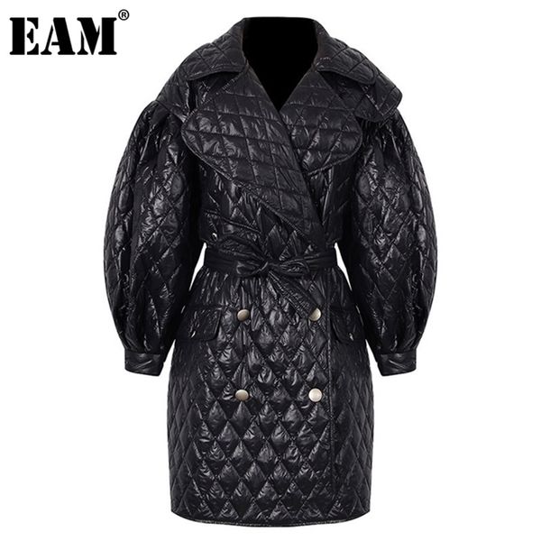 

[eam] black big size cotton-padded coat lapel long sleeve loose fit women parkas fashion tide new autumn winter 2021 1dd1344 201214