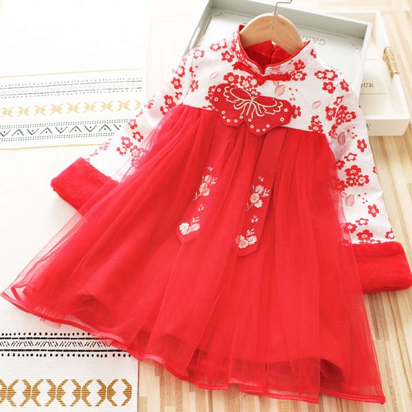 

2020 winter new long sve bow ribbon drs year's, Red;yellow