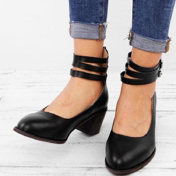 

women pumps spring autumn pu leather black high heels ladies shoes buckle ankle strap gladiator sandals zapatos mujer1