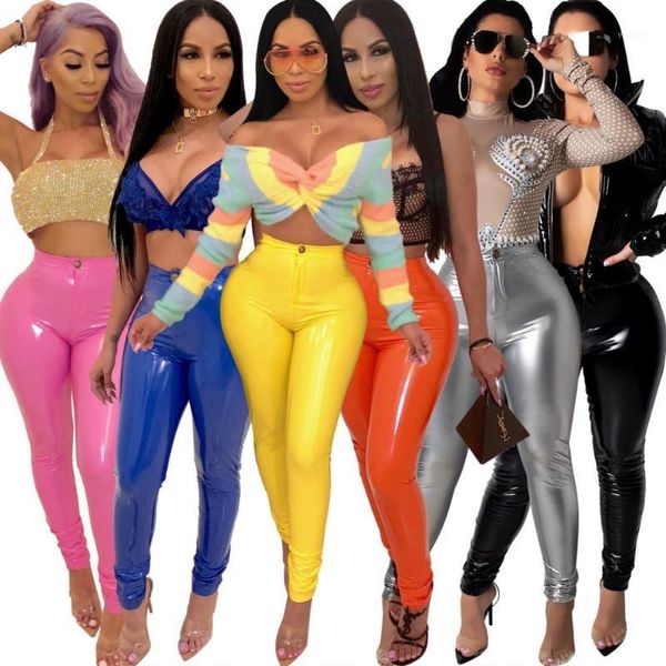 

women pu leather pants button zippers faux pu leather capris high elasticity trousers faux long pants plus size 3xl1, Black;white
