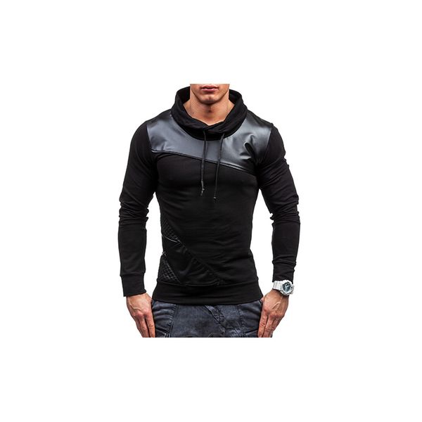 

mens designer brand hoodies leather patchwork hoodies luxury fashion sports pullover casual hooded sweater sweatshirt, Black