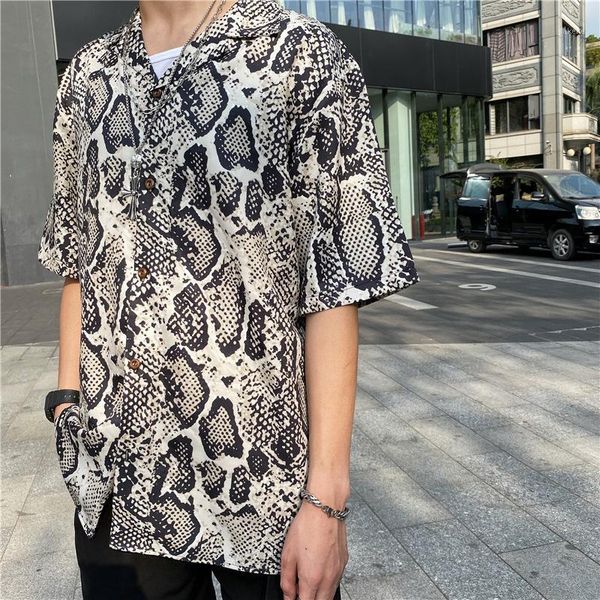 

snake print summer beach blouses shirts men hawaii style holiday casual buttons vintage male streetwear blusa chemise couple, White;black