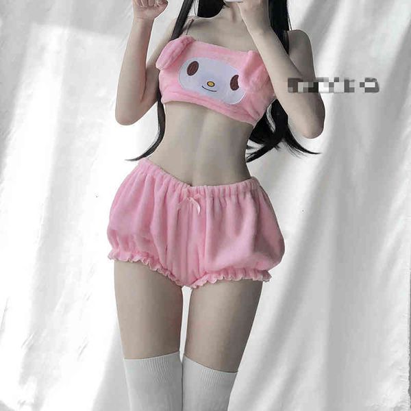 

lingerie anime cosplay costumes pink white melody tube panties set long ear doggy bra and bloomers, Black;white