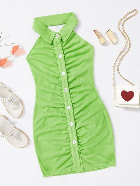 

little girl's ruffled front button neck dress she, Red;yellow