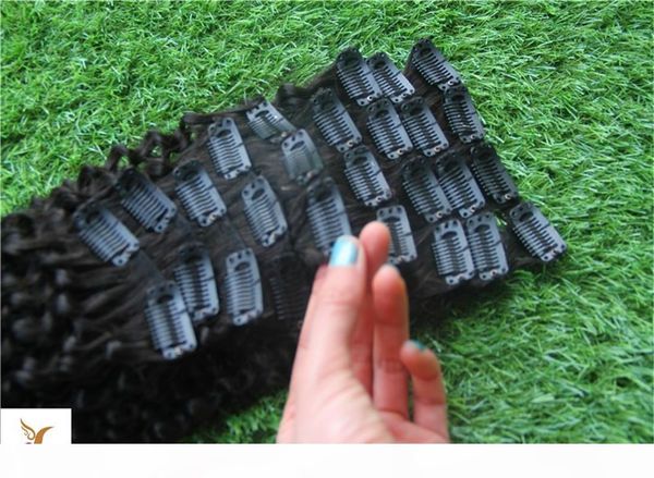 

перуанский kinky завитого зажим в человеческих волосах 100g необработанных волосы в клипах remy наращивание волос, Black;brown