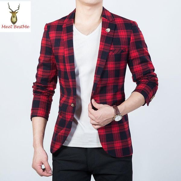 

wholesale- black and red checked printed jacket blazer men slim fit plaid mens blazers fashion 2017 new tartan masculino plus size 5xl1, White;black