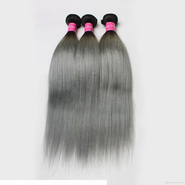 

3pcs lot brazilian ombre hair weft two tone dark root 1b 613 1b grey blonde peruvian straight human hair soft hair bundles, Black
