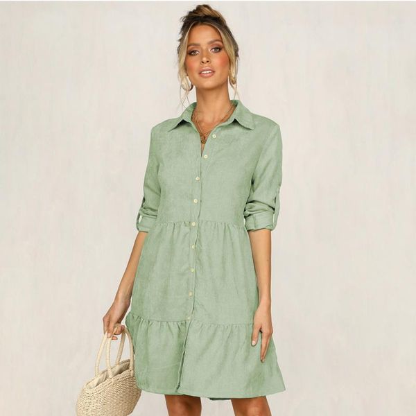 

women's autumn and winter swing lapel shirt dress medium sleeve woven button party clubwear dress for women, Black;gray