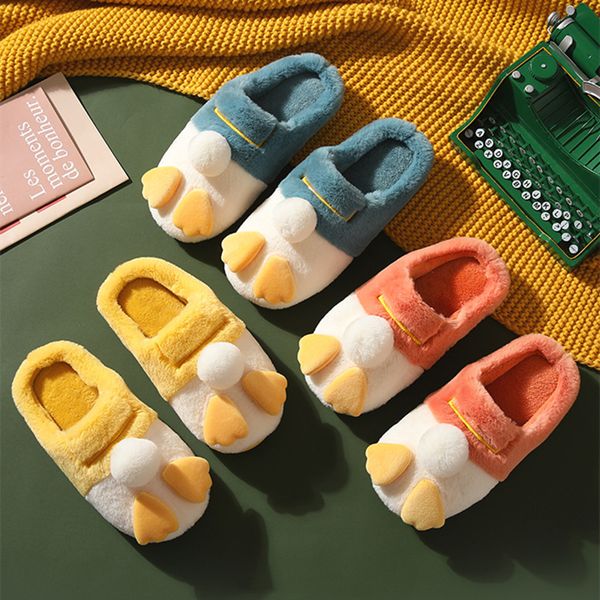 

cute cartoon duck animal indoor winter women fur slippers keep warm plush bedroom couples cotton shoes girls fuzzy slippers, Black