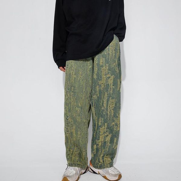 

street tide jeans zipper baggy men's denim pants wash retro hiphop leisure men clothing loose trousers hip hop jean mens bottoms, Blue