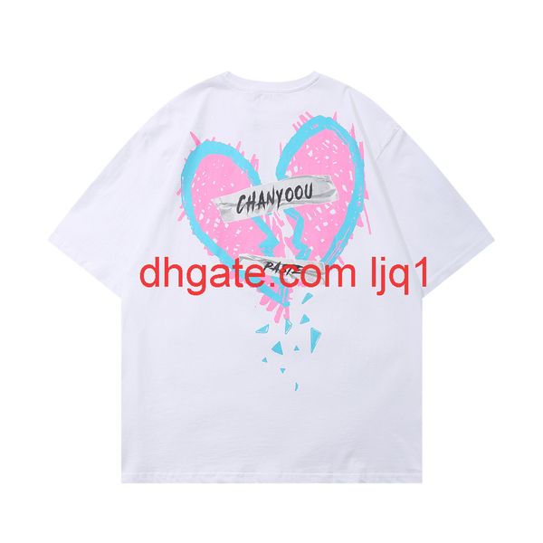 

love print short sleeve t-shirt men's fashion brand round neck half sleeve street trend loose 5-sleeve t-shirt, White;black