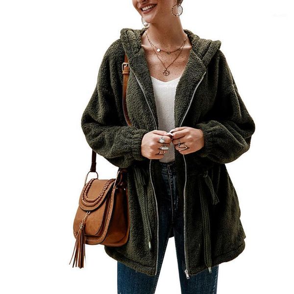 

women hooded wool coat long-sleeved pockets casual loose autumn winter -mx81, Black;brown