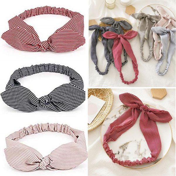 

women elastic hairband bow knotted striped print rabbit ears headband for girls turban cute hair hoop holder hair accessories q sqcpjp