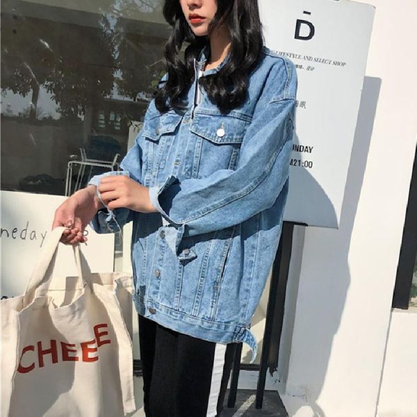 

women's jackets hzirip 2021 autumn denim jacket washed students coat casual female straight cowboy office lady all-match fresh loose, Black;brown