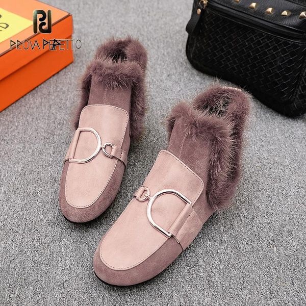 

prova perfetto 2020 winter new fashion round toe flat mink plus velvet cotton shoes women's fur slip-on short snow boots ladies, Black