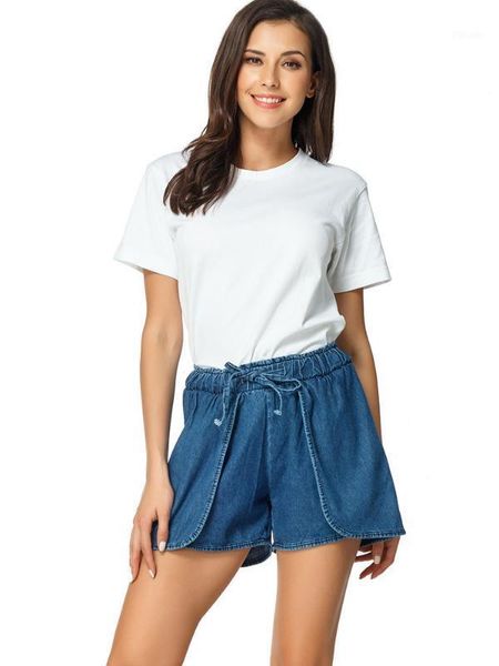 

2020 elastic waist denim shorts plus size denim shorts fake two-piece 423021, White;black