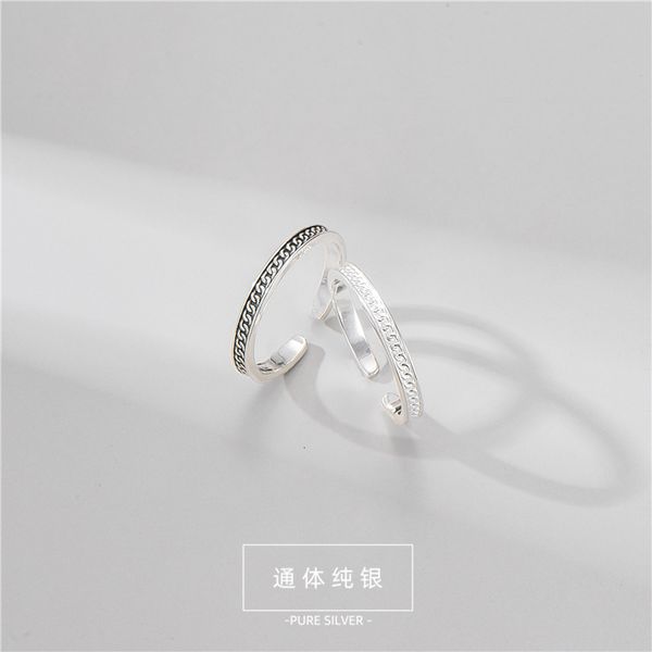 

korean s925 pure silver worn out thai silver pattern ring trendy fashion folding band ring