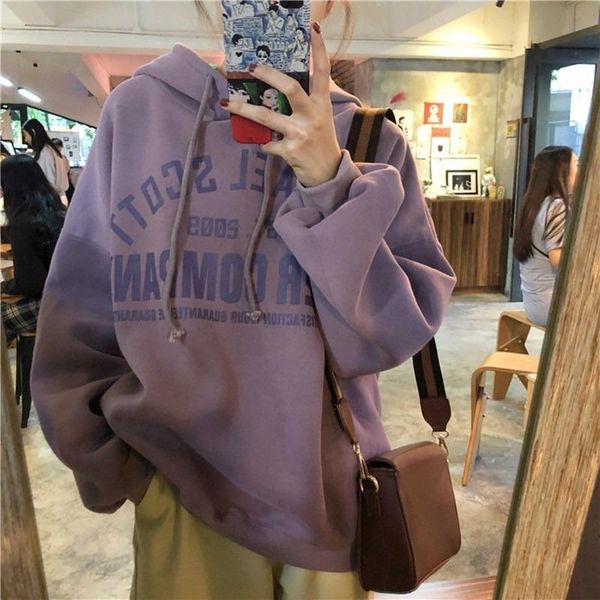 

women's hoodies & sweatshirts chic purple letter print oversized women sweatshirt loose streetwear casual student thick womens winter, Black