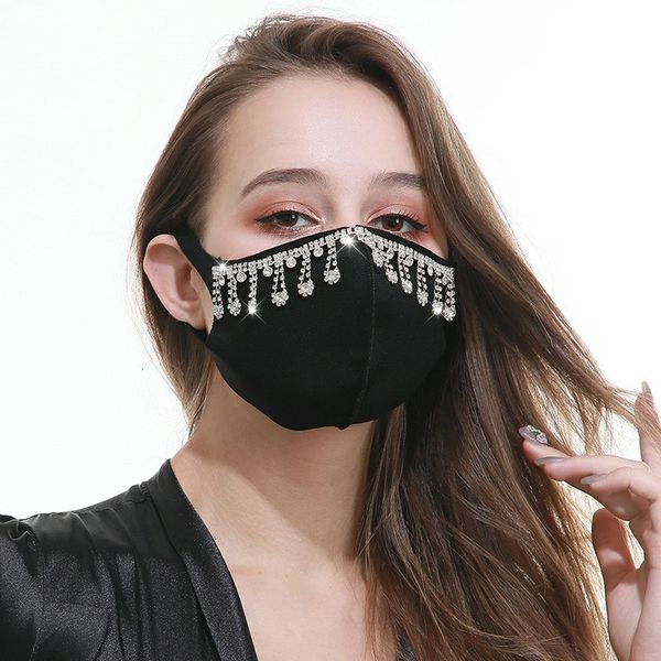 

outdoor dust and sunscreen star flash diamond black ice silk pure cotton mask