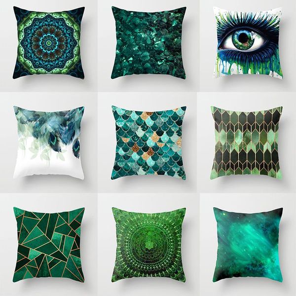 

45x45 green series peach skin cushion cover eye geometry abstract decorative pillowcase for sofa bed living room home decoration