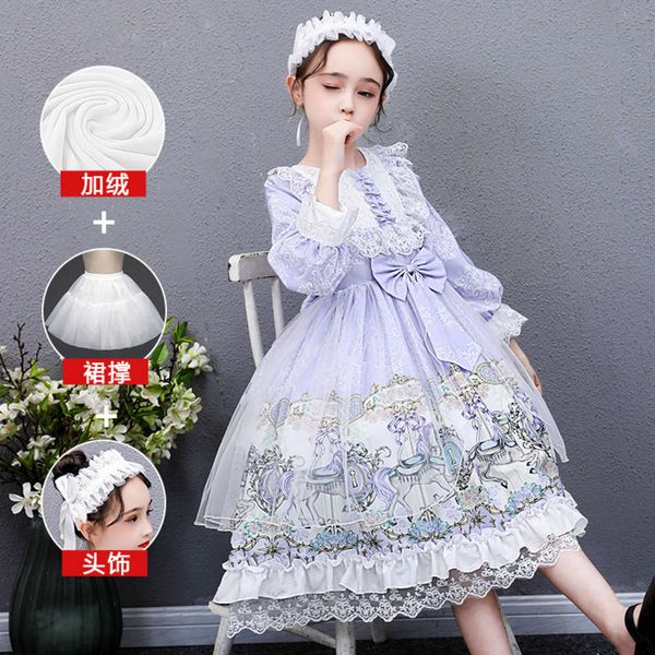 

lolita new plush girl's drs soft sister children's princs skirt in autumn and winter, Red;yellow