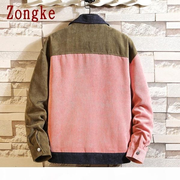 

zongke corduroy patchwork men jacket windbreaker hip hop mens jacket coat streetwear mens clothing 2020 new arrival m-5xl, Black;brown