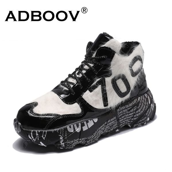 

adboov furry chunky sneakers women graffiti sole winter shoes zapatos de mujer 201201, Black