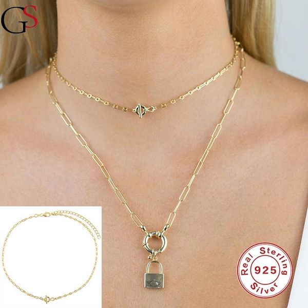 

gs minimalist ot buckle chain necklace for women single layer metal collares sterling 925 silver ladies' necklaces for dating