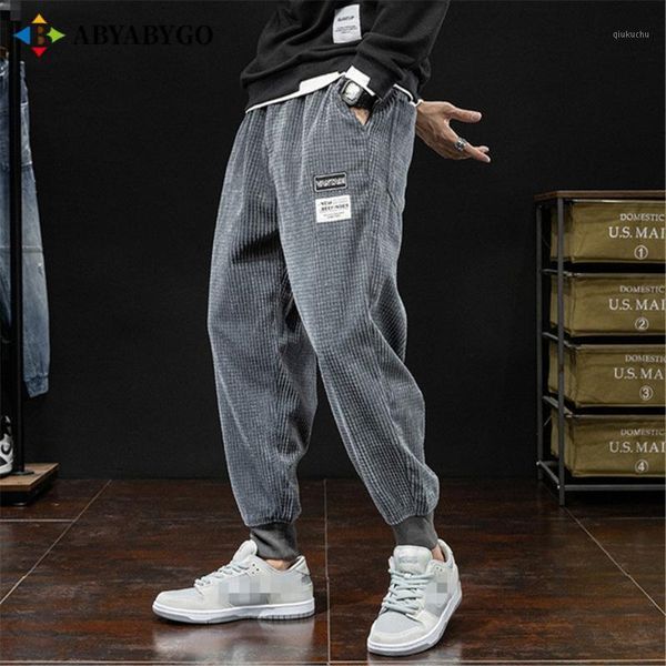 

autumn winter men cargo pants fashion casual corduroy hip hop trousers male joggers baggy tracksuit japanese streetwear pants1, Black