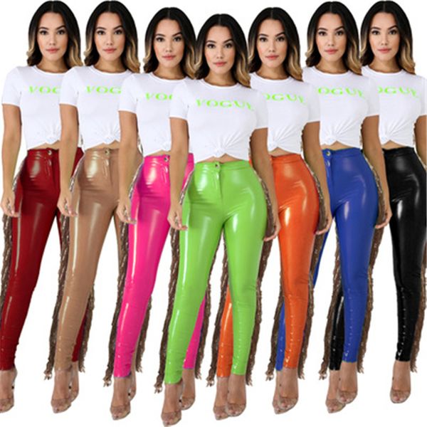

ladies pu leather pant fashion trend christmas high elasticity splicing sequins trousers designer winter female new fleece tassel slim pants, Black;white
