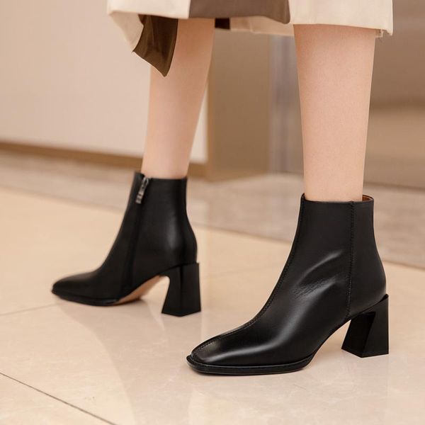 

plus size women square toe high heels ankle boots fashion night club shoes woman warm winter motorcycle boots for women, Black