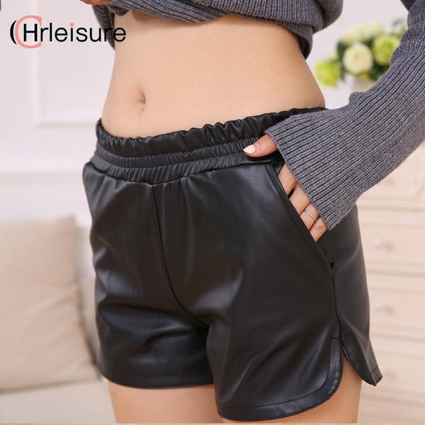

women's shorts chrleisure women black wide legs fashion real leather high waist quality party, White;black